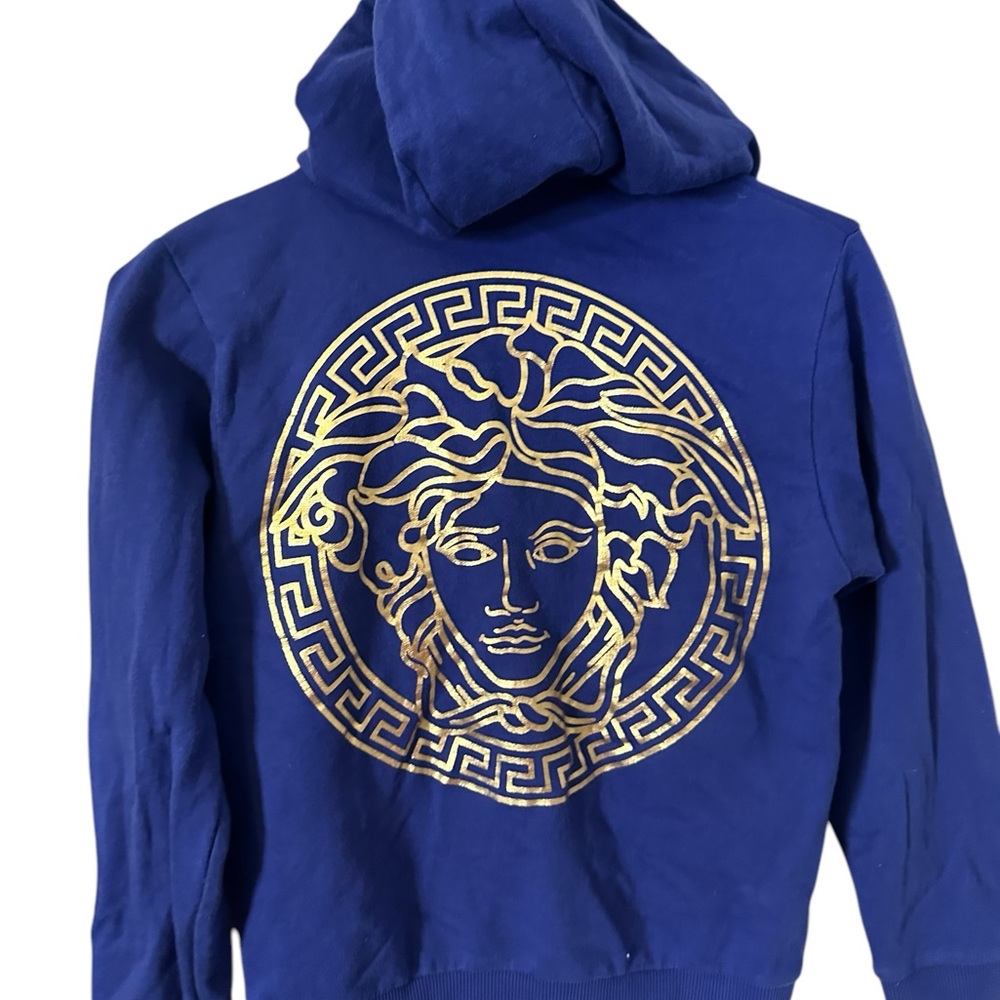 Versace Blue Hoodie with Gold Medusa Design Girls 6-7